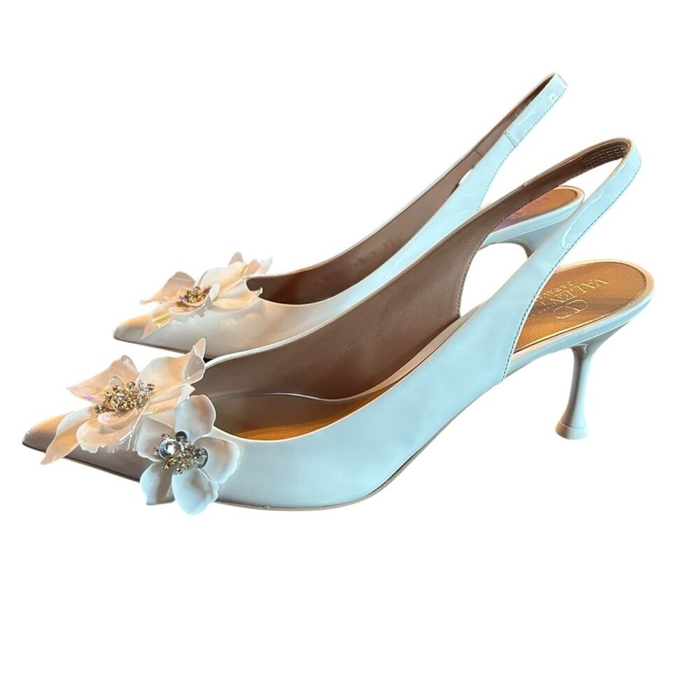 Valentino Garavani Fleur-Lumière Slingback Pumps  Leather NEW EU 39.5 US 9.5